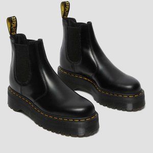 DR. MARTENS 2976 Quad Platform Black Polished Smooth Woman's Chelsea Boots- 6